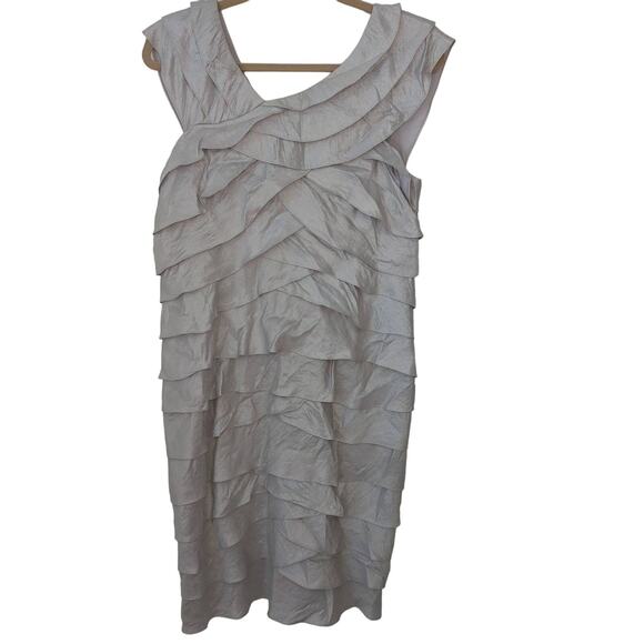 Adrianna Papell | Dresses | Adrianna Papell Silver Ruffle Dress Knee ...